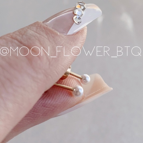 Tiny Rose Gold Pearl Earrings - Picture 7 of 8